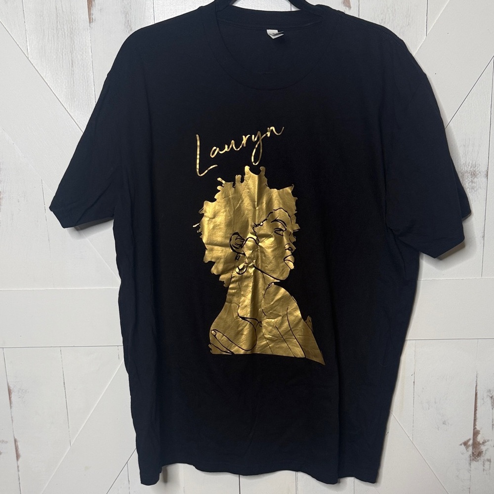 American Apparel Vintage Lauren Hill Black Tee with Gold Graphic